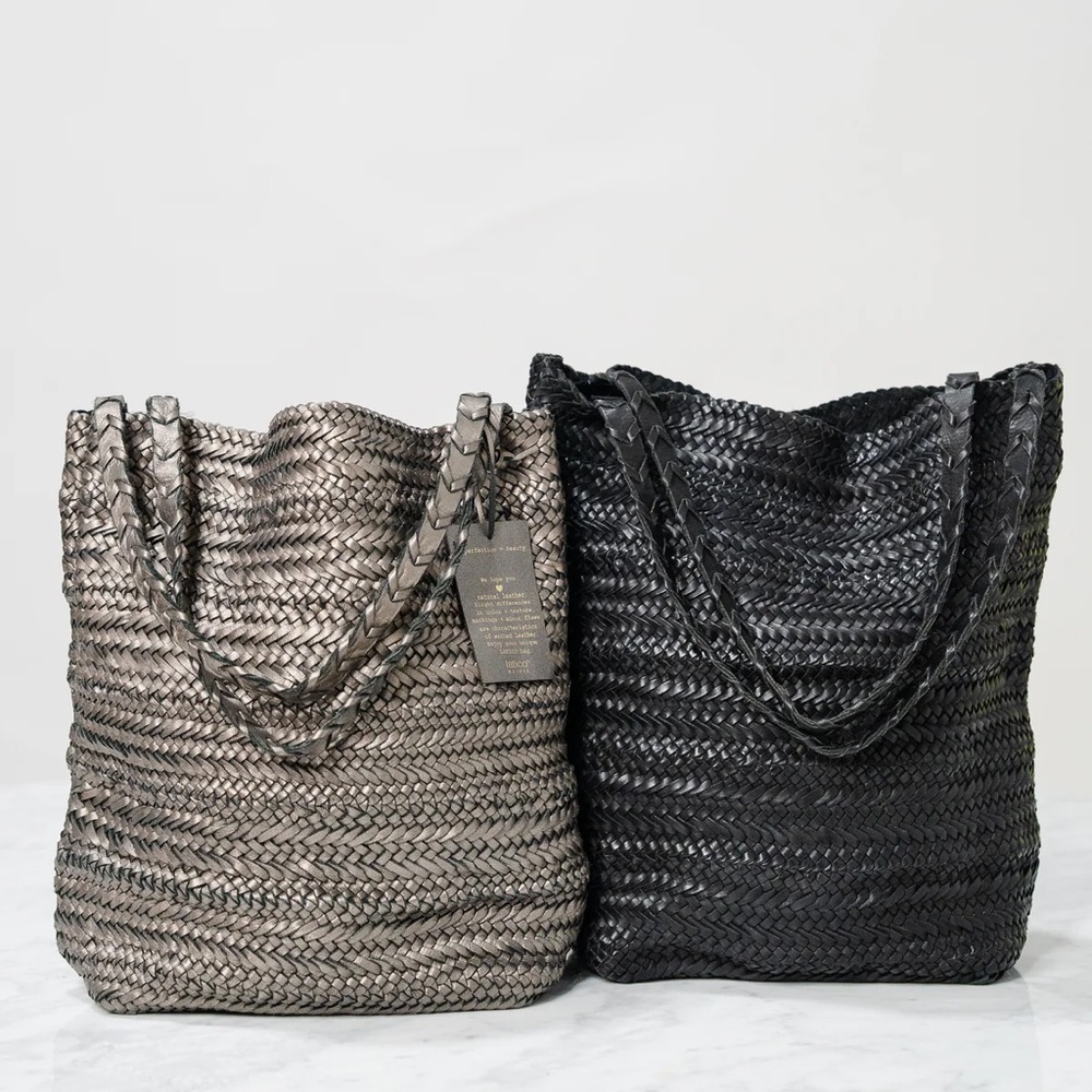 Latico Leather Woven Metallic Tote Bag - Silver - Picture 5 of 6